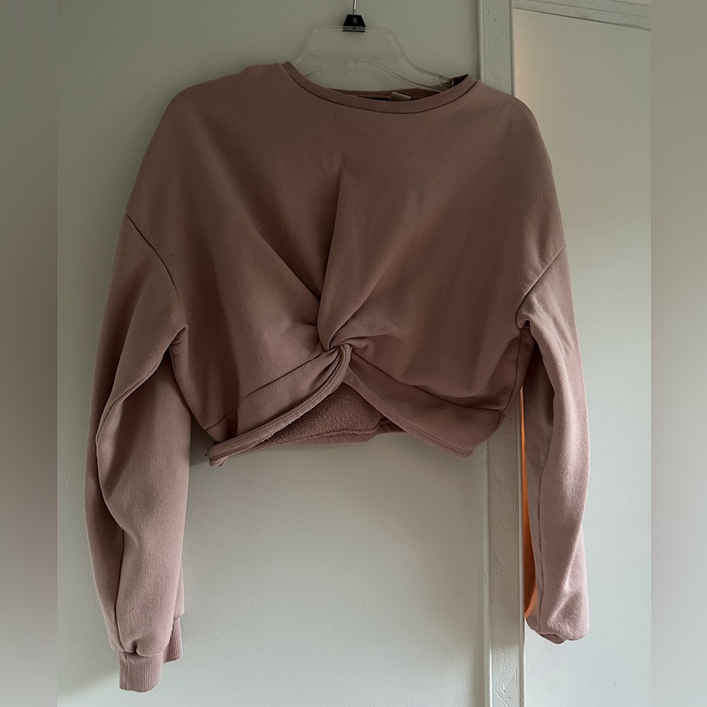 H&M Dusty Pink Knotted Cropped Sweatshirt